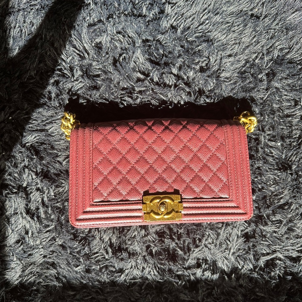 Chanel Boy Leather Shoulder Bag Dark Red Burgundy